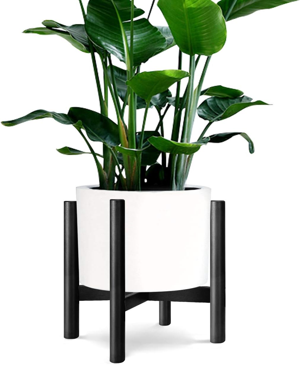 VIEFIN Plant Stand Mid Century Modern Wood Pot Stand Indoor (Plant & Pot Not Included),Rustic Flower Pot Holder Plants Display Rack,Fits Up to 14" Pot Planter,Black