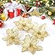 Naler 24 Stück Weihnachtsblumen Glitzer Blumen Gold Weihnachten Deko Weihnachtsbaumschmuck Poinsettie für Weihnachtsbaum Adventskranz
