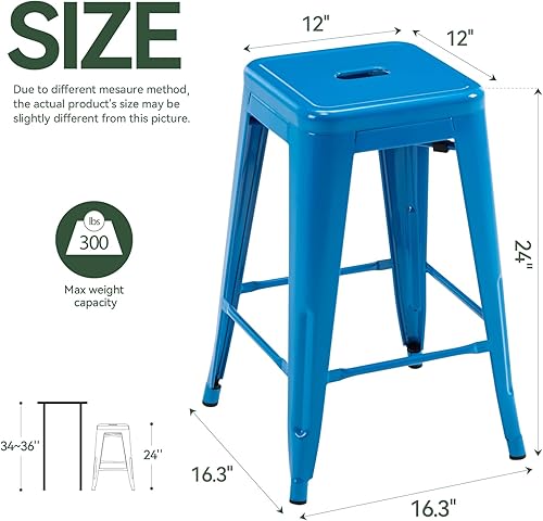 Miniatura 3 de Vogue Furniture Direct - Taburetes de metal de 24 pulgadas para bar, taburetes alto para encimera sin respaldo, apilables para interior y exterior