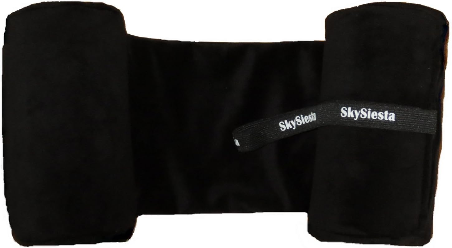 SkySiesta (Black Travel Pillow with Foam Head Supports, Bag, Adjustable Eye Mask