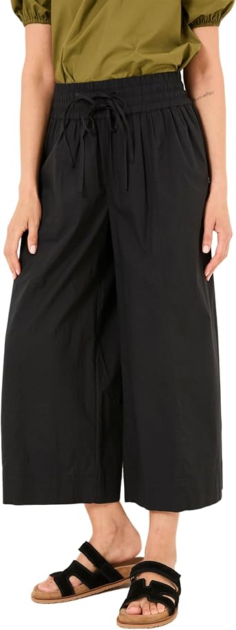 Yeokou Women Casual Wide Leg Pants Summer Cotton High Rise Elastic Waist Cropped Capris Trousers with Pockets