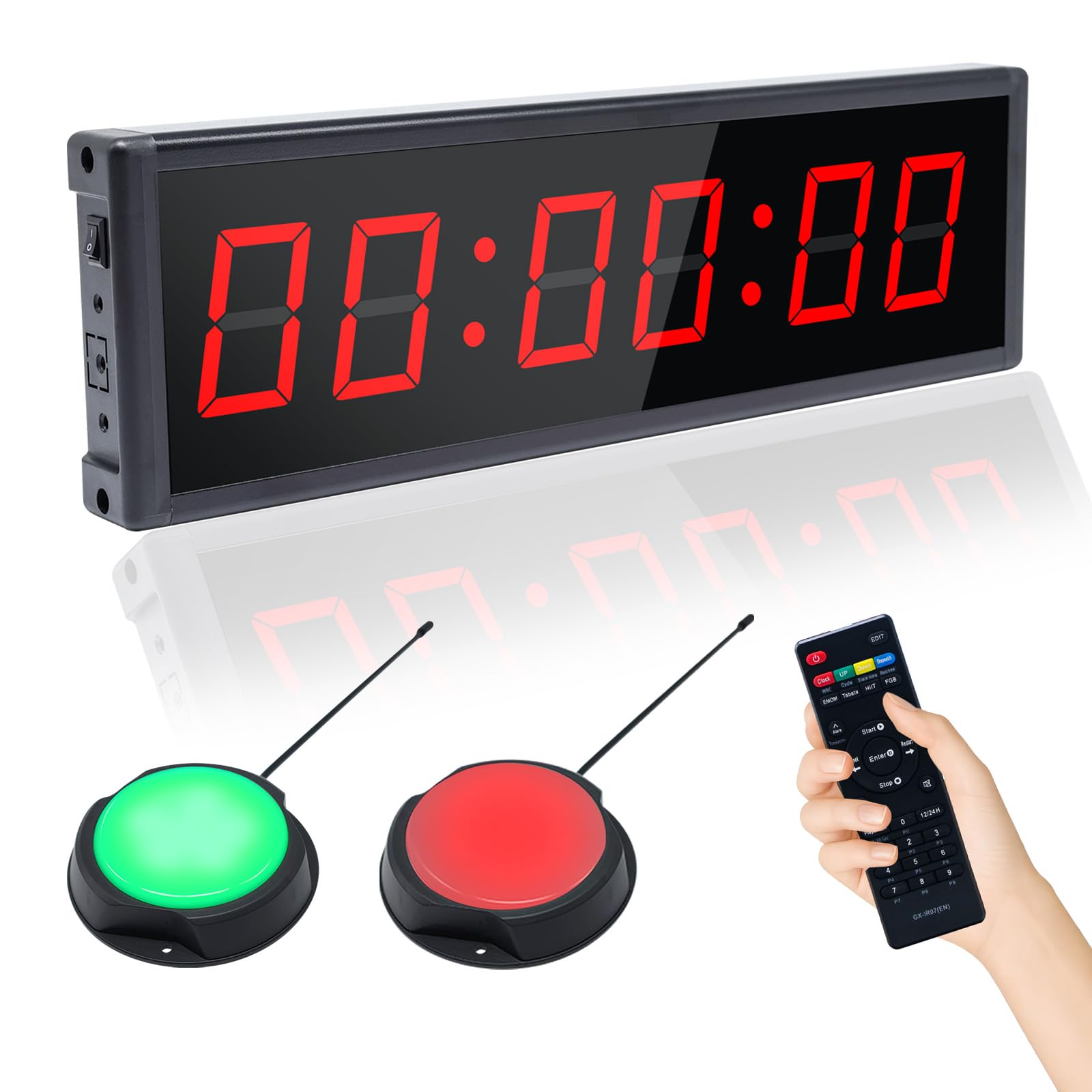 LUCKY TIME Gym Timer with Wireless Start/Stop Button,Portable Gym Clock LED Stopwatch Timer, Countdown, Red LED with Remote Control,for Home Gym Office Garage