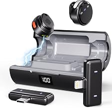 Moman Coin Wireless Lavalier Microphone for iPhone/Android, Mini Clip/Magnetic Microphones for Lightning/USB-C, Lapel Lav Microphone with Active Noise Cancelling, 48 Hours for Recording