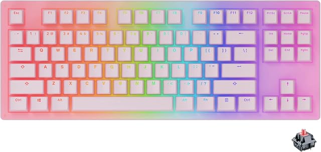 Akko 3087 Sakura Jelly Mechanical Keyboard with Cherry Red Switches, 18 RGB Lighting, Transparent Acrylic Case, PBT Pudding Keycaps, 80% Layout Pink TKL Keyboard for Girls Gift