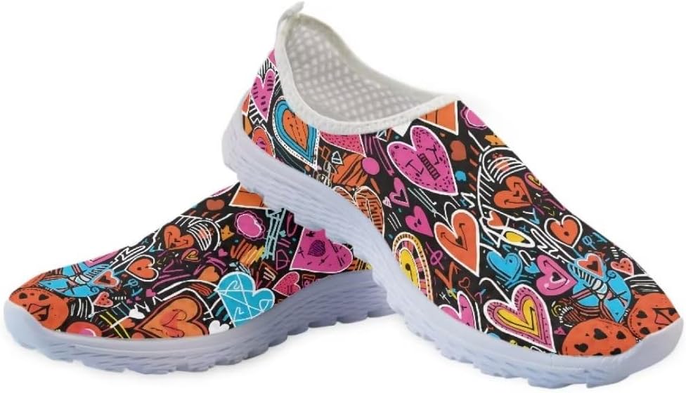Jeiento Valentine's Day Shoes for Women Men Teenager Sweet Walking Tennis Slip-On Casual Loafers for Hiking Walking Sports Travel Jogging Mesh Shoes