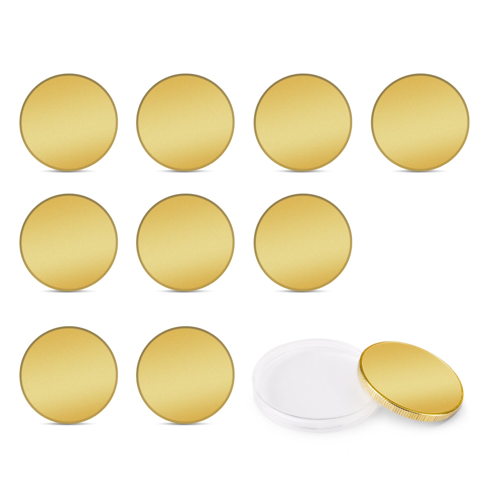 10PCS Brass Coin Blanks, 40×40×3mm Blank Challenge Coins with Acrylic Protection Box, Multipurpose Coin Blanks for Laser Engraving, Creative DIY, Travel Commemorative Collection, Bulk Craft Supplies