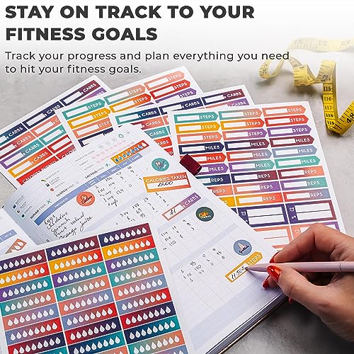 Image of Clever Fox Fitness Planner Stickers for Women, 840+ Nutrition & Workouts | Small monthly, weekly and daily designs for exercise, health, agenda, calendar, journal, stickers for adults, 16 sheets