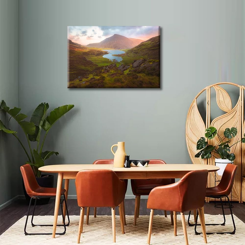 TISHIRON North Wales Canvas Paintings Bedroom Canvas Wall Art 1 Panel Snowdonia National Park Posters and Prints Gyderau Mountains Pictures Modern Home Decor Framed Ready to Hang (16''Wx 24''H) - Image 4