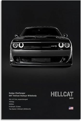 Póster de Supercar Challenger Hellcat - Póster de carreras para pared, lienzo para regalo de cumpleaños, decoración de la casa enmarcada o sin marco