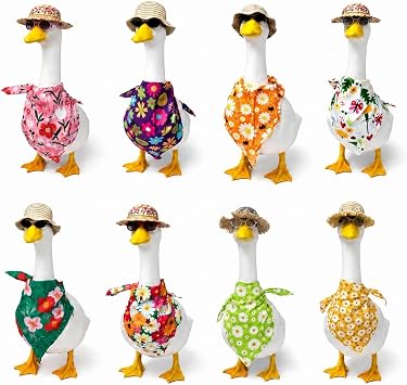 holoith 8 Set Summer Porch Goose Outfits for 23" Lawn Porch Goose Statue, Outdoor Garden Yard Patio Decor Accessories, Includes Straw Hat, Bandana Scarf and Glasses