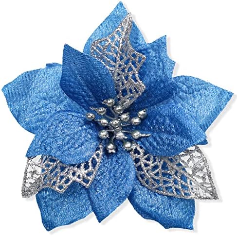 Amazon.com: 7 Pcs Christmas Poinsettia Decorations Artificial Christmas ...