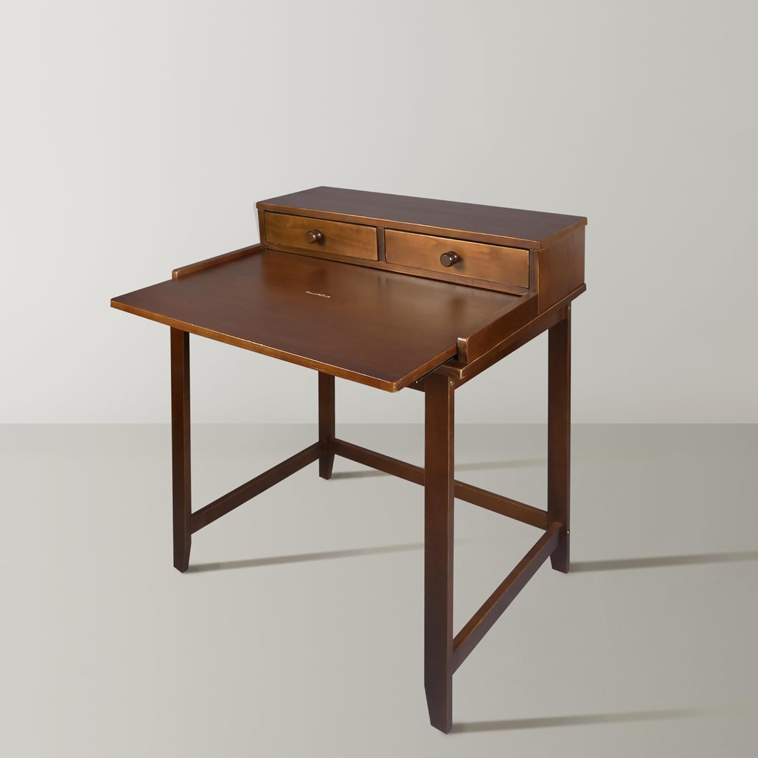 Solid Wood Brown Home Office Desk with Hutch and Drawer