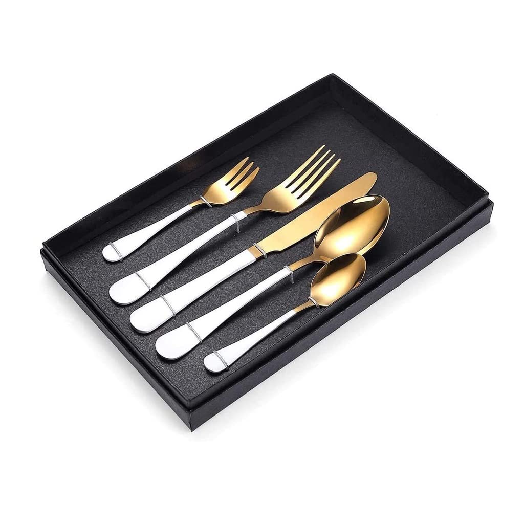 Elegante Set di Posate Miste Set di Posate in Acciaio Inox Coltello forchetta e Cucchiaio 5 Pezzi Set per la Famiglia Cucina Sala da Pranzo Set di stoviglie Decorazione