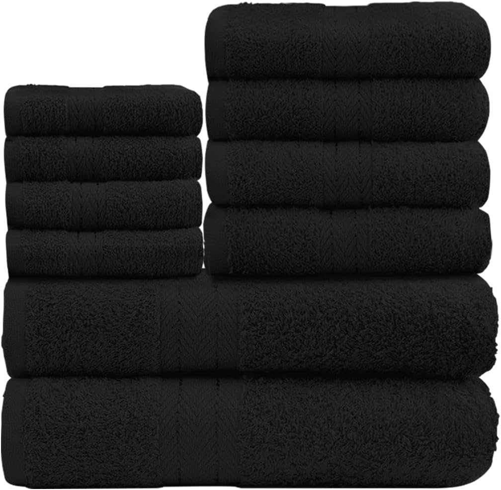 10 Piece Towel Bale Set | Quick Drying Cotton Towel Highly Absorbent 450 GSM Black Towels Set | Bathroom Towels Bale Set 4x Face 4x Hand 2x Bath Towels