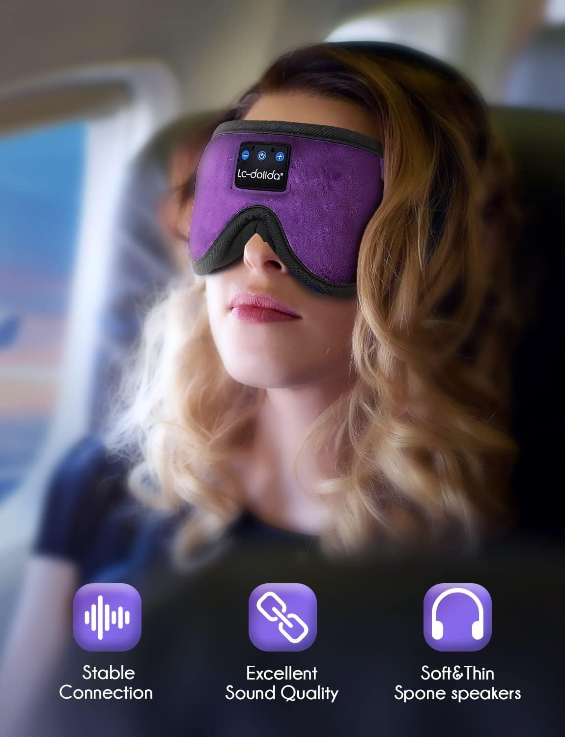 LC-dolida Sleep Headphones, Sleep Mask Bluetooth Wireless Music Eye Mask, Sleeping Headphones for Side Sleepers Sleep Mask with Bluetooth Headphones Ultra-Thin Stereo Speakers Perfect for Sleeping view 6