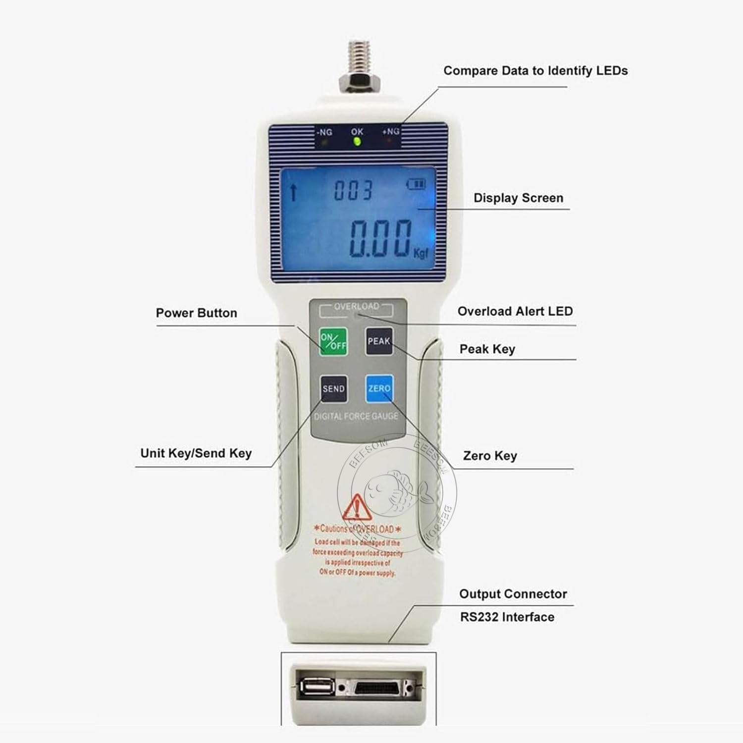 Máquina digital de prueba de tracción con medidor de fuerza manual y sondas, equipo de precisión para pruebas de telas y materiales, incluye manivela