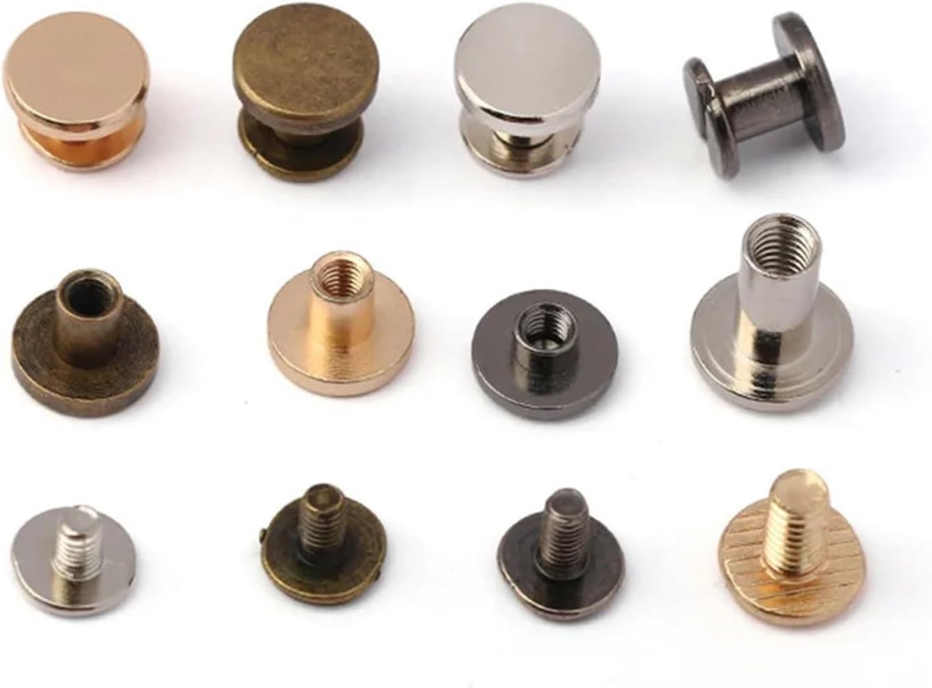 Brass Rivet，Chicago Screws, 1pc Metal Flat Belt Screws Leather Craft Nail Brass Solid Rivets Stud Head for Belt Wallet Luggage Bag Shoes Button Fasteners(Bronze,9x3.5x6mm)