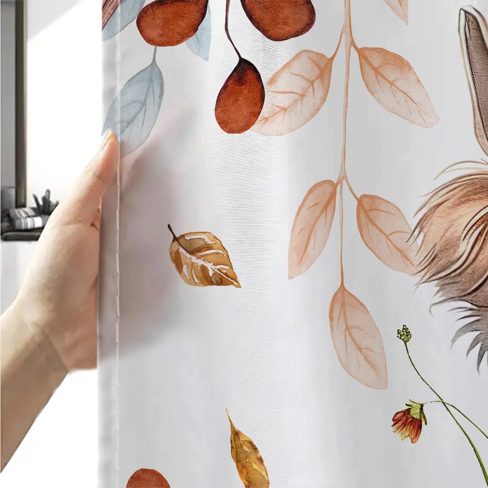 Sanzugh Fall Pumpkin Highland Cow Extra Long Shower Curtain, Cute Autumn Fall Farmhouse Animal Floral Leaves Thanksgiving Fabric Shower Curtains Set for Bathroom Decorative 72X84 inch Bath Decor