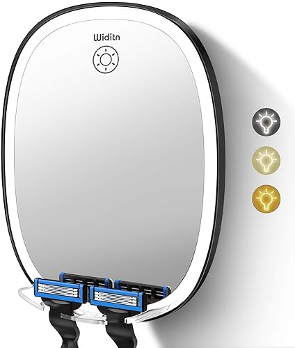 Espejo de ducha sin niebla para afeitar, luces regulables de 3 colores, espejo antivaho con soporte para afeitar, vidrio inastillable y resistente