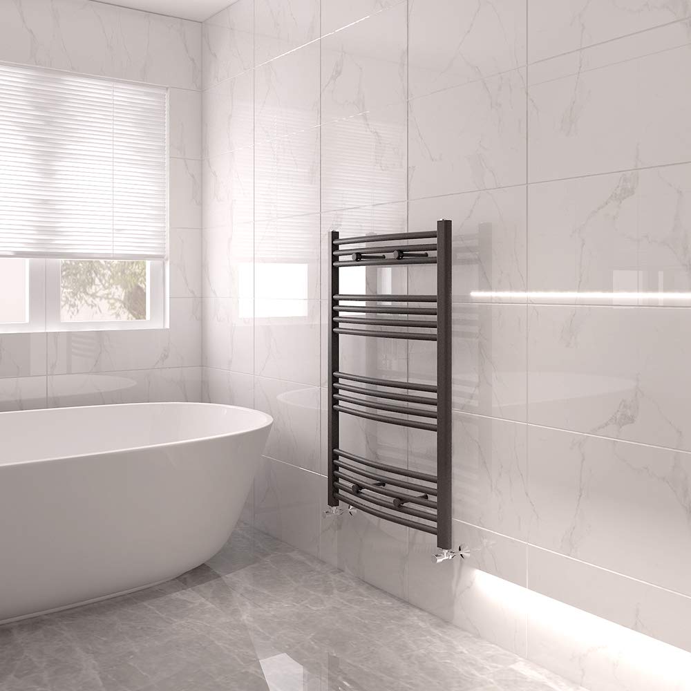 NRG Bathroom Modern Curved Heated Towel Rail Radiator Central Heating Ladder Rad 1000x600mm Anthracite