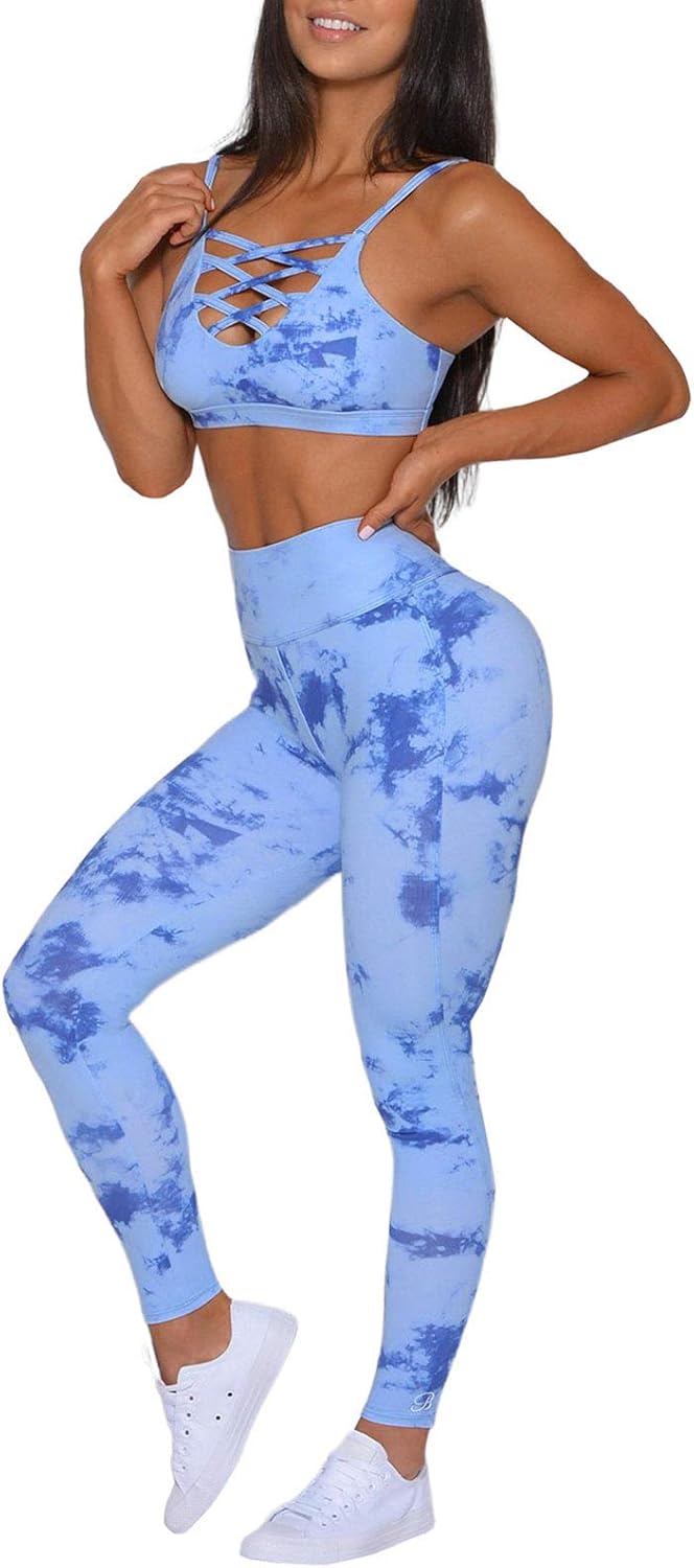 Happy Sailed Women Tie Dye Yoga Outfit 2 Piece Workout Sets High Waist Yoga Leggings With Crisscross Sport Bra S-XL at  Women’s Clothing store