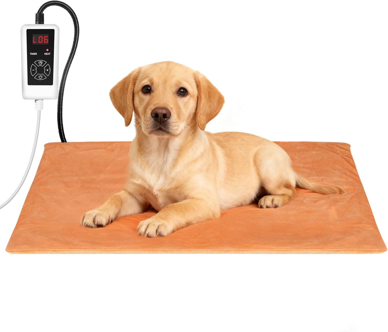 RIOGOO Pet Heating Pad, Electric Heating Pad for Dogs and Cats with Timer, 6 Level Adjustable Temperature Dog Heated Blanket (Brown, M:25”x12.5‘’)