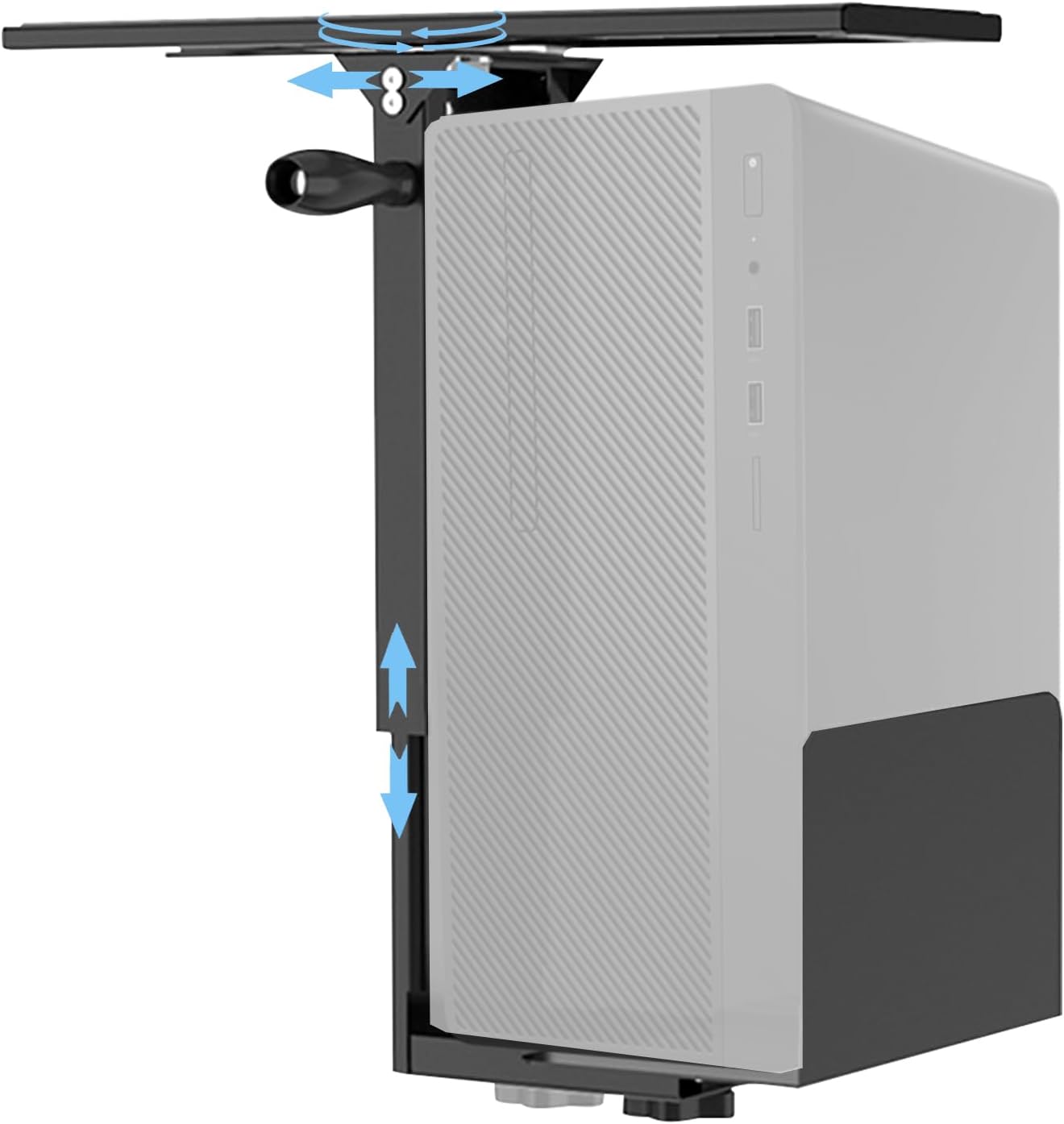 Under Desk PC Mount with Sliding Rail, 55 lbs Load Capacity, Height and Width Adjustable CPU Holder with 360° Swivel, Computer Case CPU Machine Holder Stand with Swivel and Secure Locking