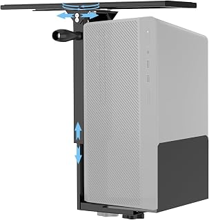 Under Desk PC Mount with Sliding Rail, 55 lbs Load Capacity, Height and Width Adjustable CPU Holder with 360° Swivel, Computer Case CPU Machine Holder Stand with Swivel and Secure Locking