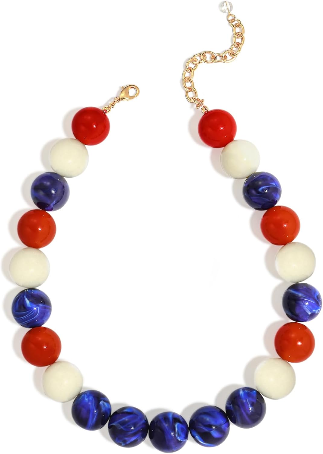 Chunky Beaded Choker Necklace for Women Boho Statement Necklace with Large Pearl Blue Brown Tone Resin Beads Summer Beach Jewelry Gifts