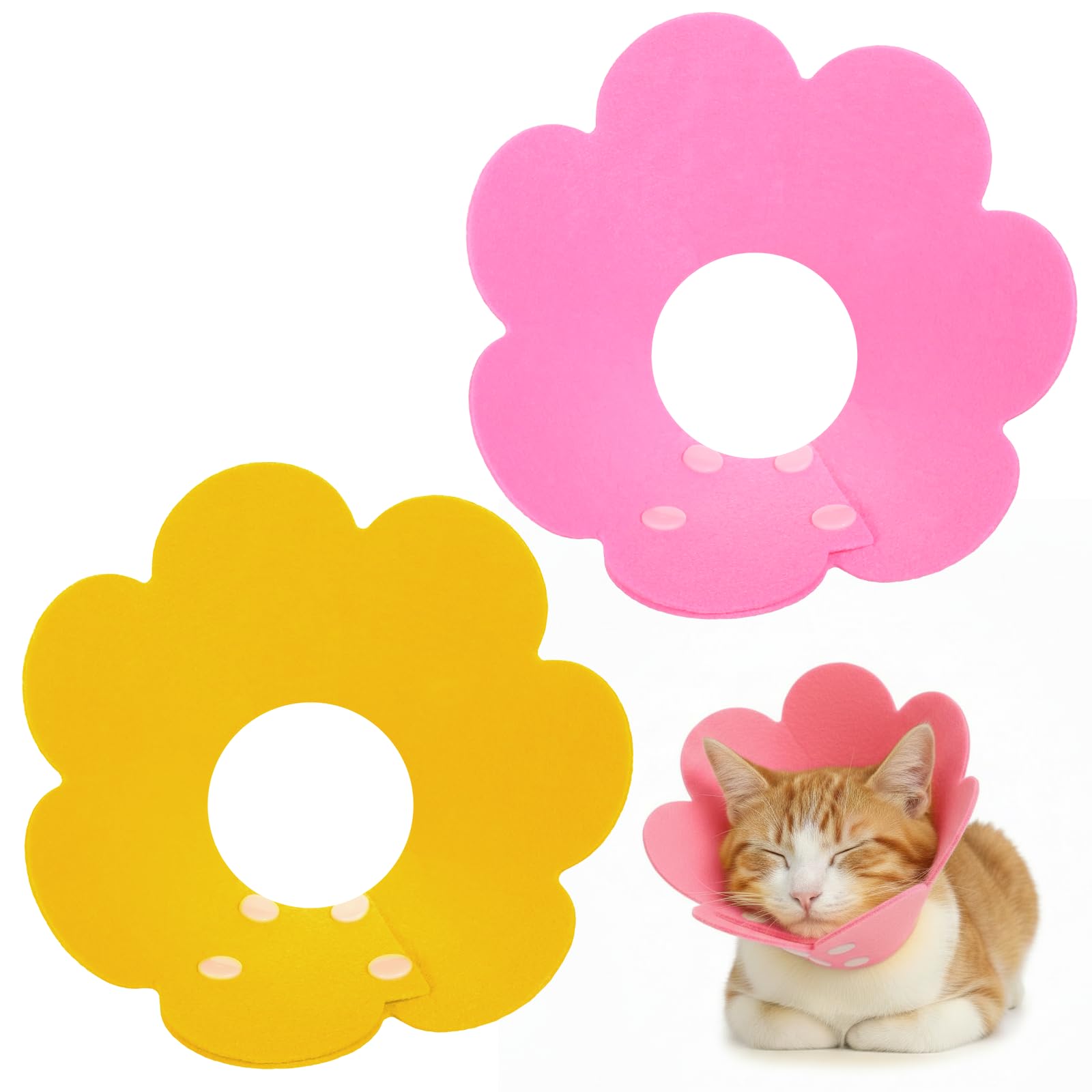Photo 1 of 2 Pack Felt Cat Cone Collar Cute Flower Cone for Dogs to Stop Licking Comfortable Adjustable Cat Cones Collar Surgery Recovery Elizabethan Collars for Cats Kitten Puppy(Size M)