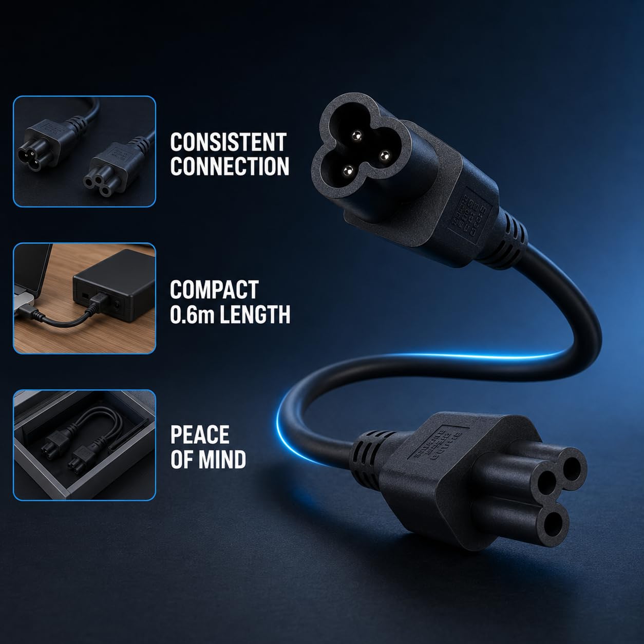 Hochwertiges Netzkabel C6 auf C5, IEC 320 C5 Stecker auf Buchse, 3-polig, für eine Vielzahl von Geräten, Monitore zu Druckern, 91 cm