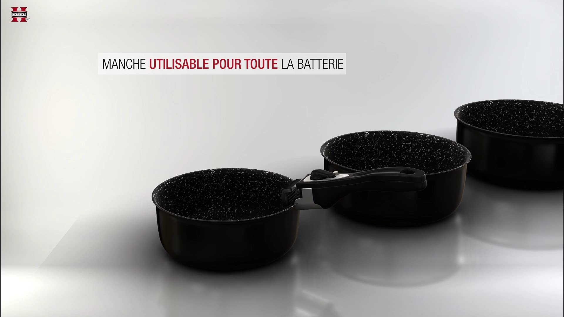 Herzberg Batterie de Cuisine - lot de casserole induction - set casserole et poele tous feux - set de cuisine en revêtement pierre avec manche amovible 10 pieces HG-5000 Noir