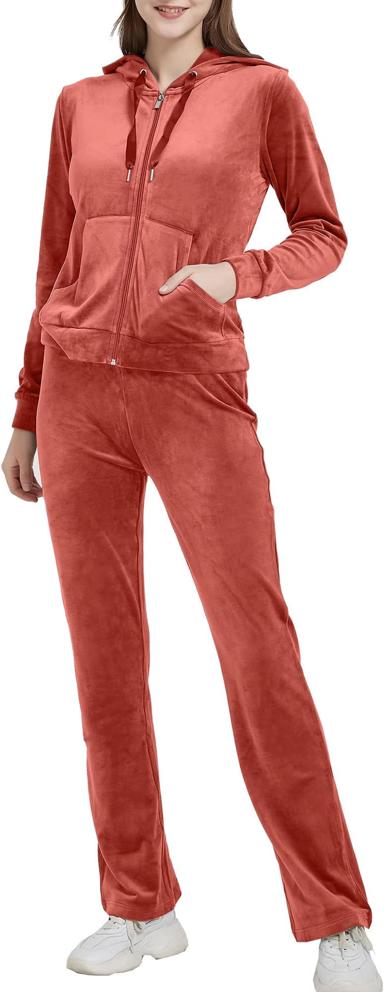 WoolicityWomen Velour Tracksuit Set Ladies 2 Piece Zip Up Hoodie and Joggers Bottom Outfits Sportswear Sweatsuit