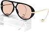 KesaPlan Vintage Oversized Aviator Sunglasses Women with Earring, 70s Retro Shield Big Frame 2025 Luxury Trendy Sun Glasses