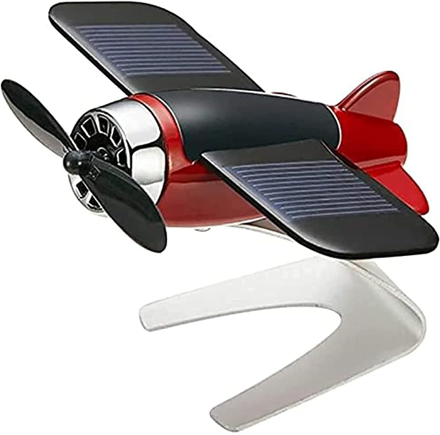 ELECDON Aircraft Model, Solar Energy Aircraft Model, Alloy Solar Energy Rotate, Airplane Ornaments, Essential Oil Diffuser, Metal Handicraft, for Car Office Home Decoration (Red)