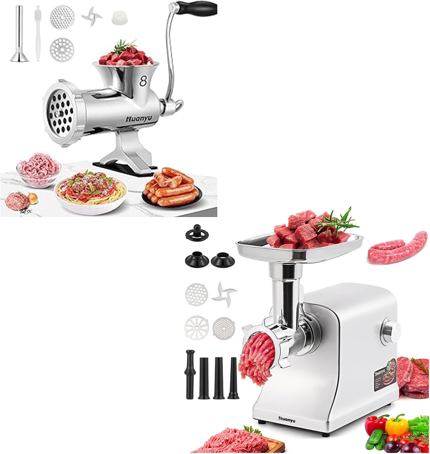 Huanyu Manual Meat Grinder Stainless Steel Hand Cranked Meat Grinding Machine+Meat Grinder Electric 2800W Meat Mincer