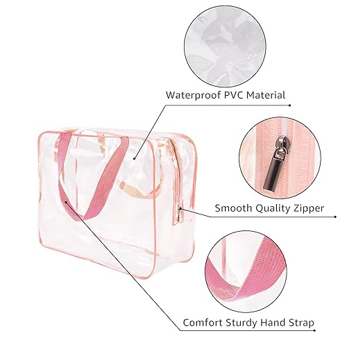 Miniatura 6 de Juego de 4 bolsas de aseo de viaje de PVC transparente para mujeres y hombres, organizador de embalaje de vinilo impermeable, bolsas de