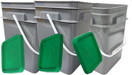 Miniatura 14 de House Naturals Cubo cuadrado de grado alimenticio de 4 galones con asas de plástico y tapa (paquete de 3) contenedores fabricados en Estados Unidos