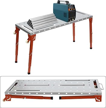 Movable Welding Table,46"x18"Movable Welding Workbench Table,Easy Setup Portable Workbench,1000lbs Heavy-Duty Load Capacity,with Tool Slots and Fixture Holes