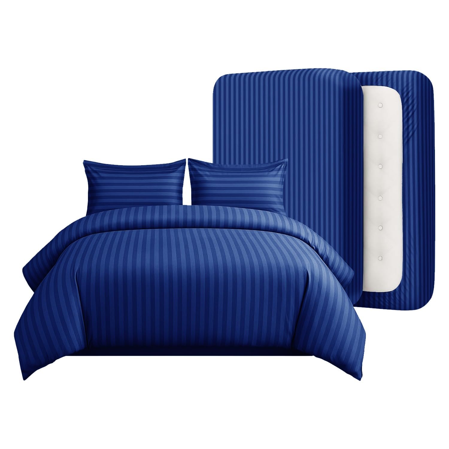 Casabella Duvet Cover Sets - 4 Pc Luxury Super King Duvet Set Brushed Microfiber Duvet Full Set - Duvet Cover, Fitted Sheet & Pillowcase 2 Pack - Soft & Durable Super King Duvet Set - Stripe Navy — image 1
