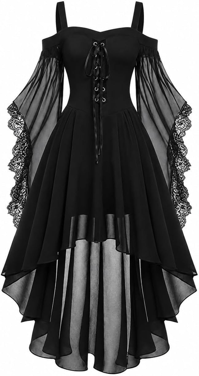 Didadihu Halloween Vampir Hexen Kostüm Damen Vintage Gothic Kleid Mittelalter Kleidung Hexenkleid Frauen Vampirkostüm Hexenkostüm Halloween Outfit