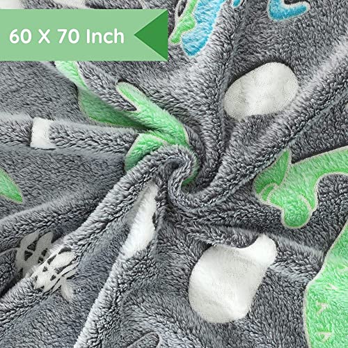 Image of Glow in The Dark Blanket Gifts for Toddler Kids Teen Girls| 80 x 70 inch / 200cm x 180cm |Bedroom Decor, Lightweight Throw Blankets|Soft Cozy Fluffy Luminous Throw Blanket - Grey Dino