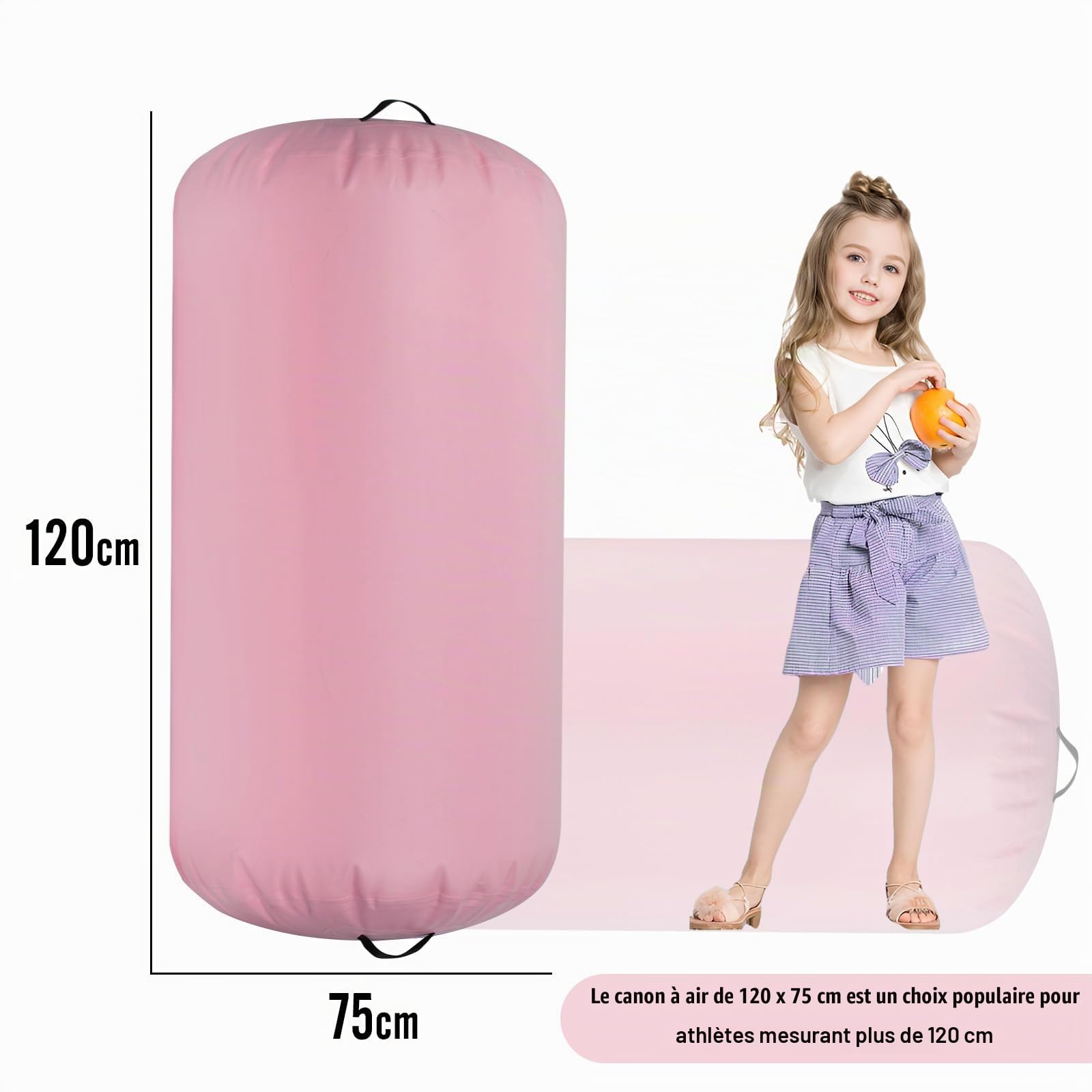 Todeco Air Roller 120x75cm Gonflable Rouleau d'Air, Cylindre de Gymnastique, Barrel Gymnastique Tumbling, Tapis de Gymnastique, Rose