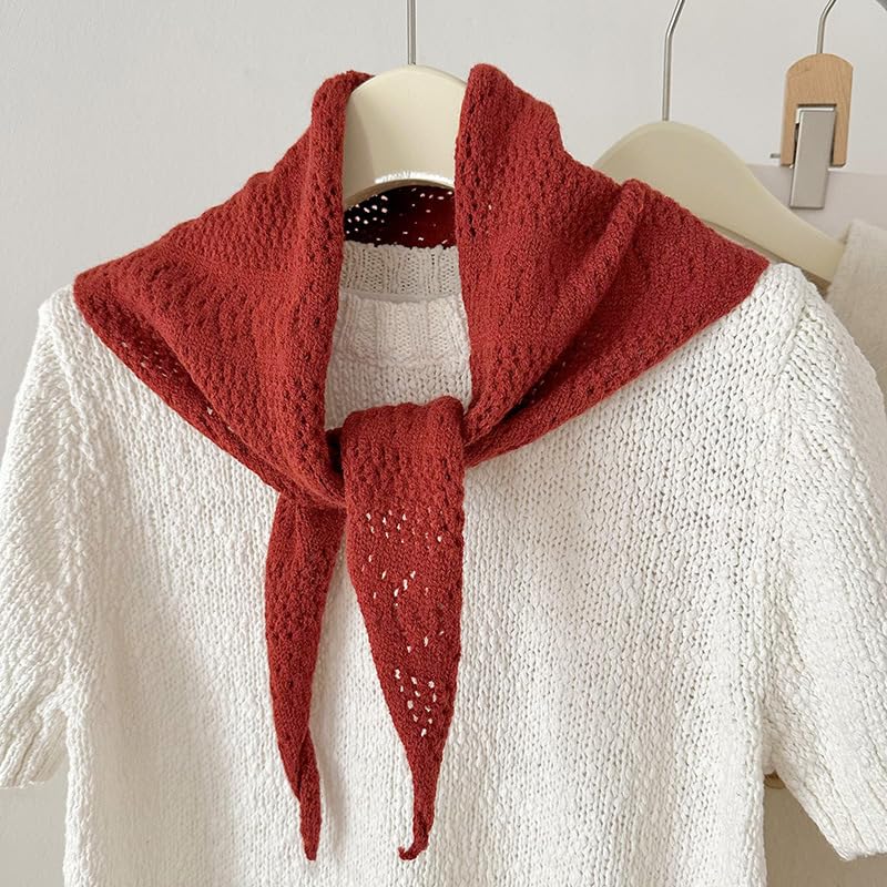 Knit Triangle Scarf for Women Small Crochet Head Scarf Neckerchief Cottagecore Old Money Aesthetic Accessories2