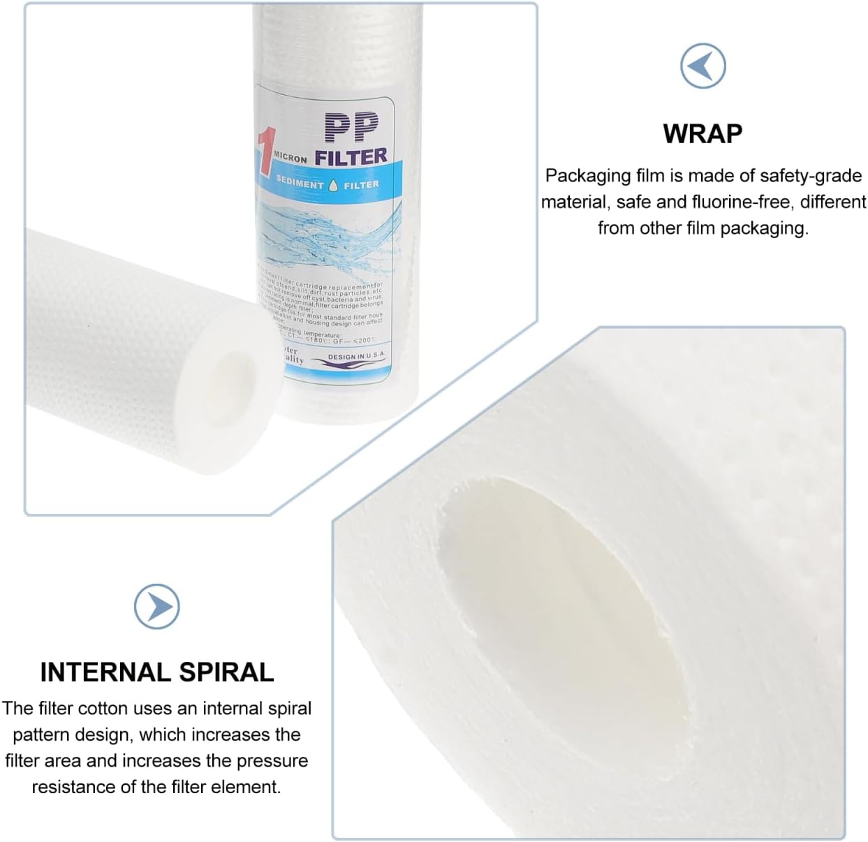 DOITOOL Whole House Water Filter Element 9.84 Inch 1 Micron Sediment Filter Replacement with Enhanced Dirt Holding Capacity and Spiral Design for Home Water Filtration