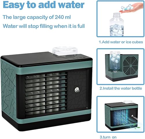 Miniatura 3 de HITNEXT Ventilador de aire acondicionado portátil enfriador de aire evaporativo personal USB Arctic Fresh Fan con humidificador 3 velocidades y 7