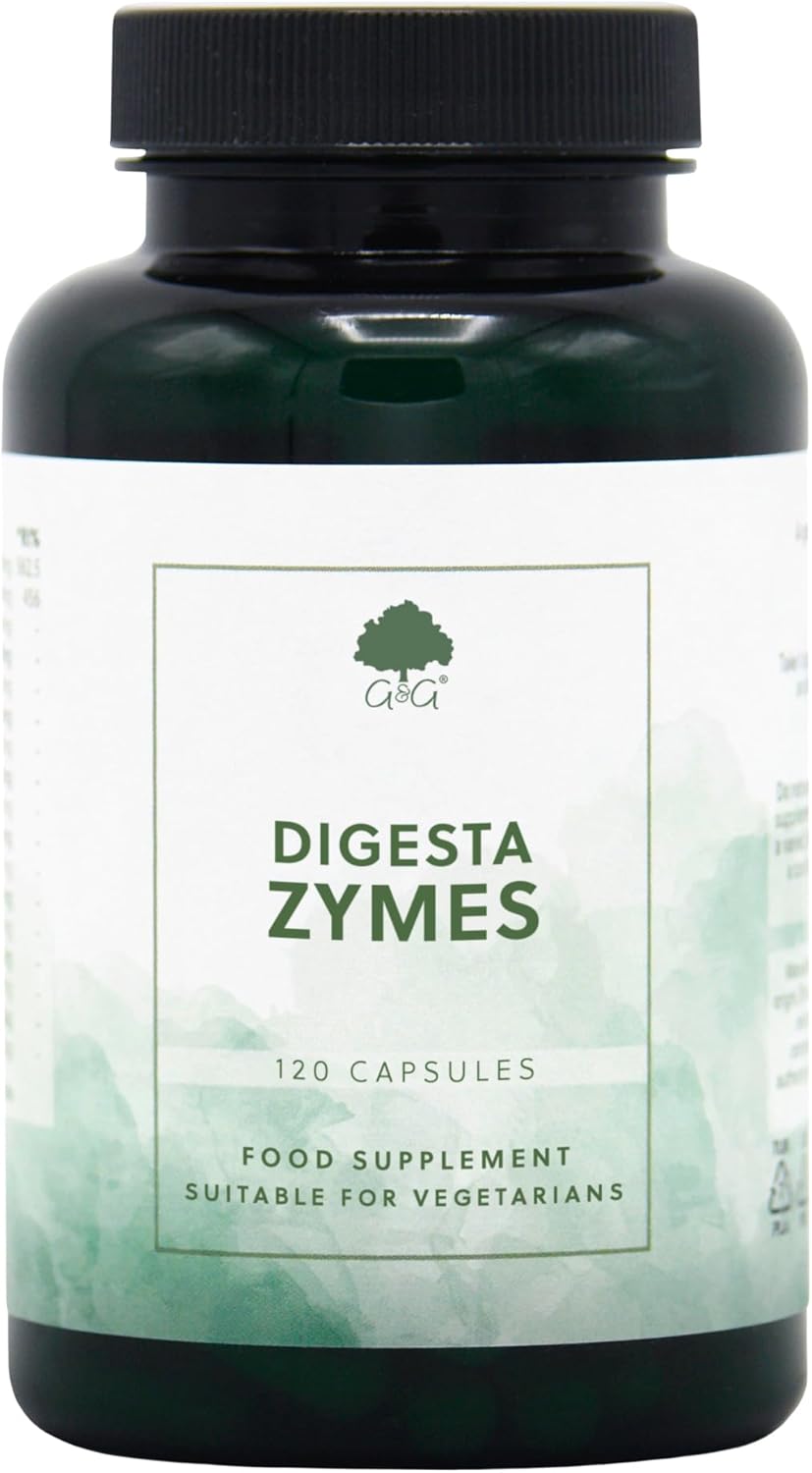 Digesta Zymes – Digestive Enzyme Supplement – Lipase, Protease, Trypsin, Ginger Root, Bromelain – 120 Vegetarian Capsules – Non-GMO, Made in The UK by G&G Vitamins