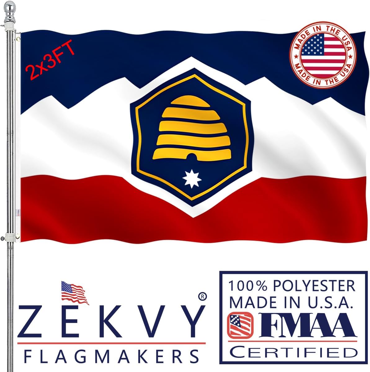 Utah Flag 3x5 Outdoor Made in USA - Double Sided Heavy Duty Vivid Color Utah UT Flags with 2 Brass Grommet