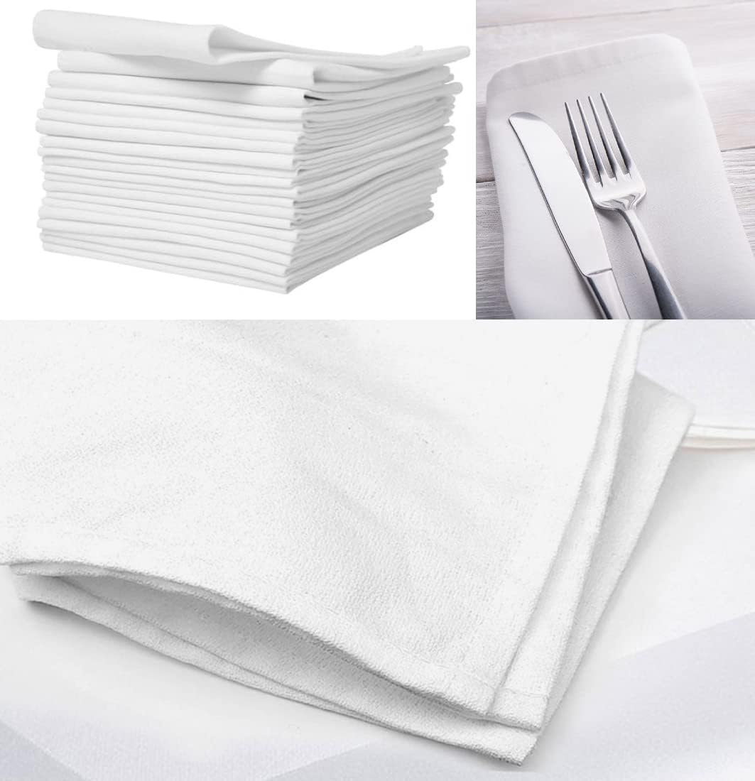COTTON NAPKINS WHITE HANDMADE TABLE COCKTAIL DINNER LINEN - 50cm x 50cm - Set of 10 - Hotel, Home, Weddings, Restaurant & Event Quality.