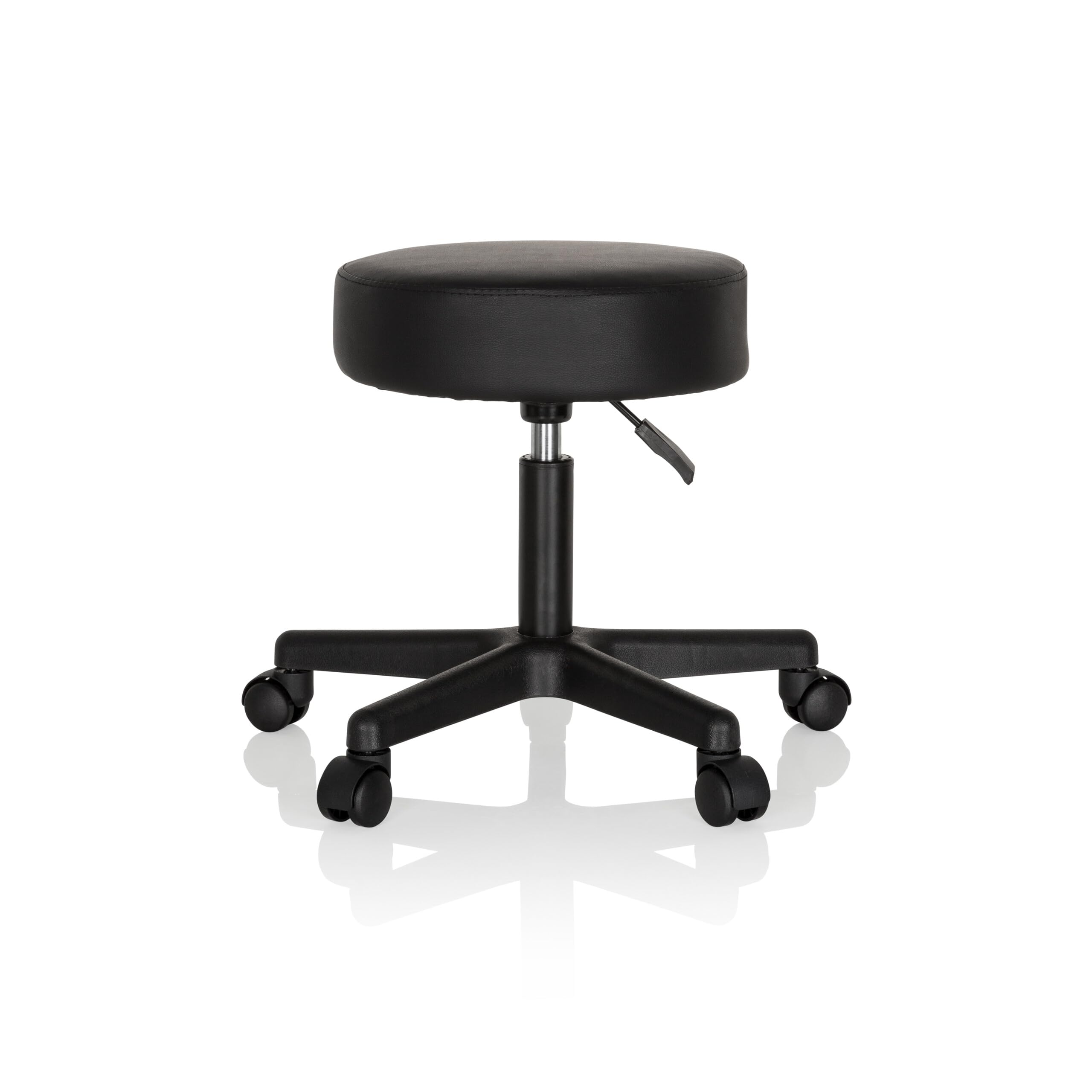HJH Office 670926 Sgabello girevole OPERATOR I Finta pelle Nero Sgabello regolabile in altezza con rotelle